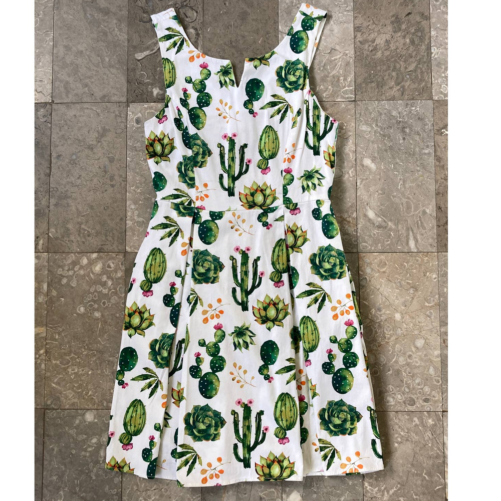 Modcloth Cactus Print Dress - Green and White